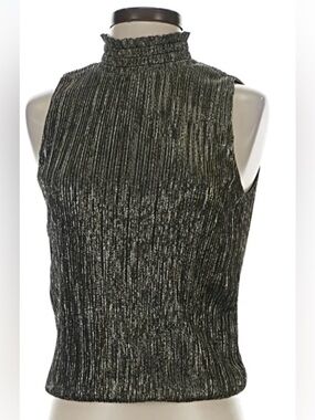 Banana Republic Metallic Ribbed Mock-Neck Tank - Silver & Black